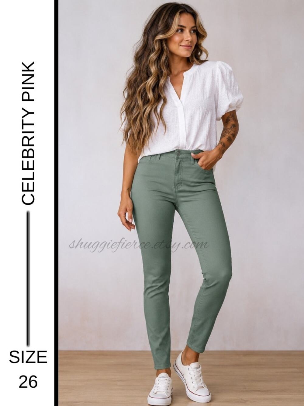 MSRP: $65✨Celebrity Pink High-Rise Ankle Skinny Jeans Army Green NWT Size 5/27 ✨
